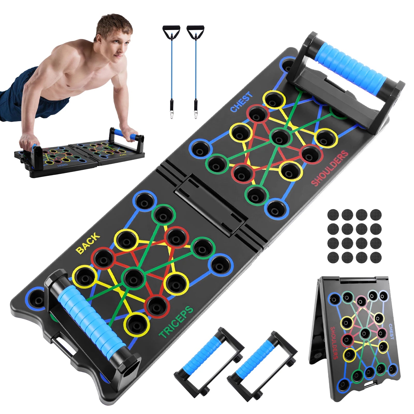 Klappbares Push-Up Board – Liegestütz-Board mit Widerstandsbändern für Indoor Training