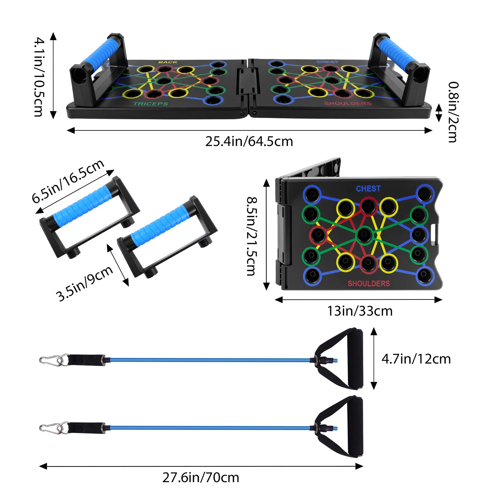 Klappbares Push-Up Board – Liegestütz-Board mit Widerstandsbändern für Indoor Training