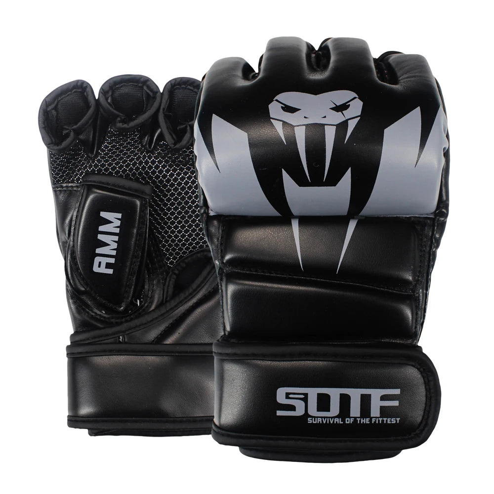 MMA & Muay Thai Handschuhe – Weiß „Venomous Snake“, Boxen Kampf-Handschuhe, Sanda Pads